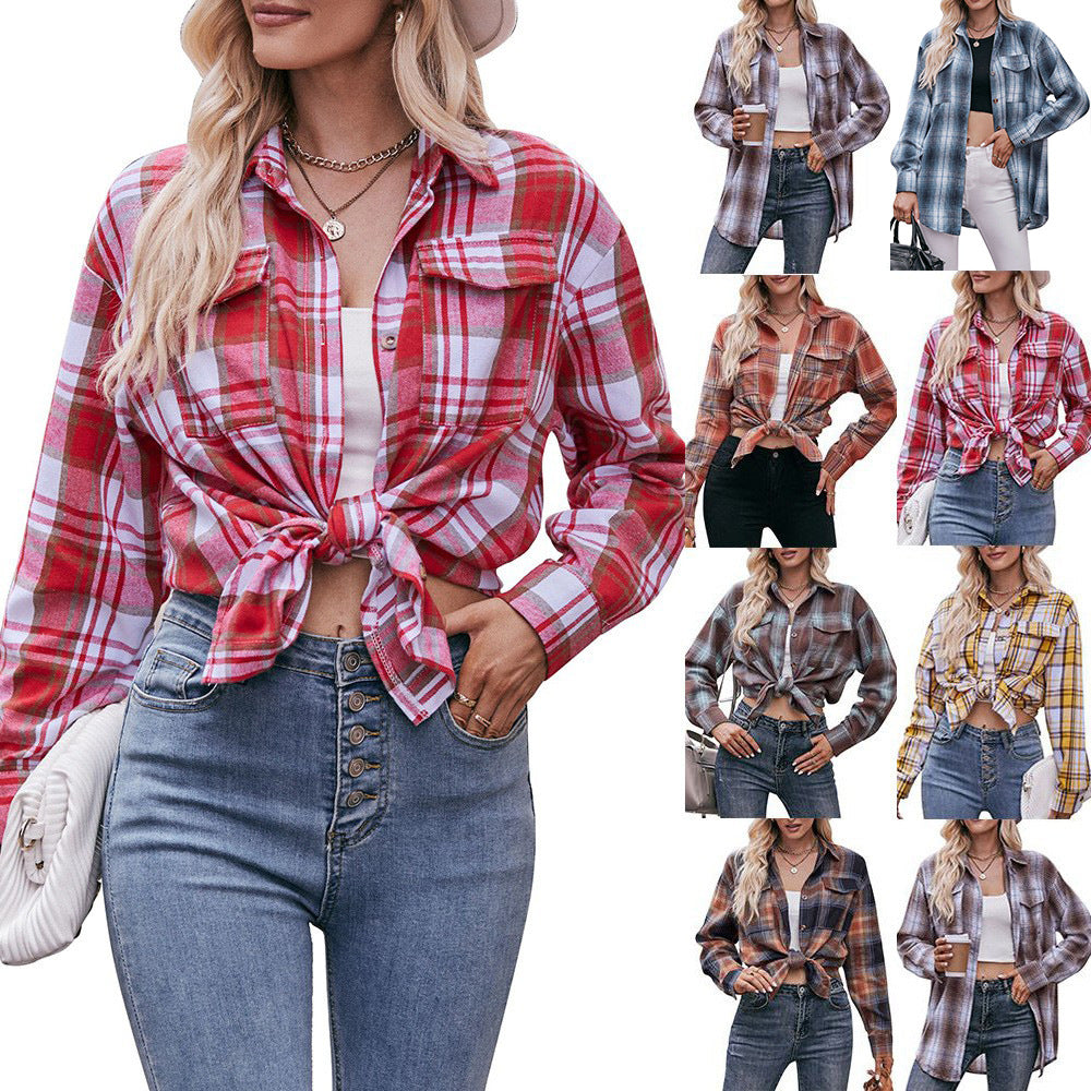 Women's Autumn Winter Coat Casual Fashion Loose Plaid Shirt