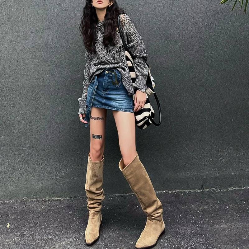 Slimming Western Denim High Leg Boot