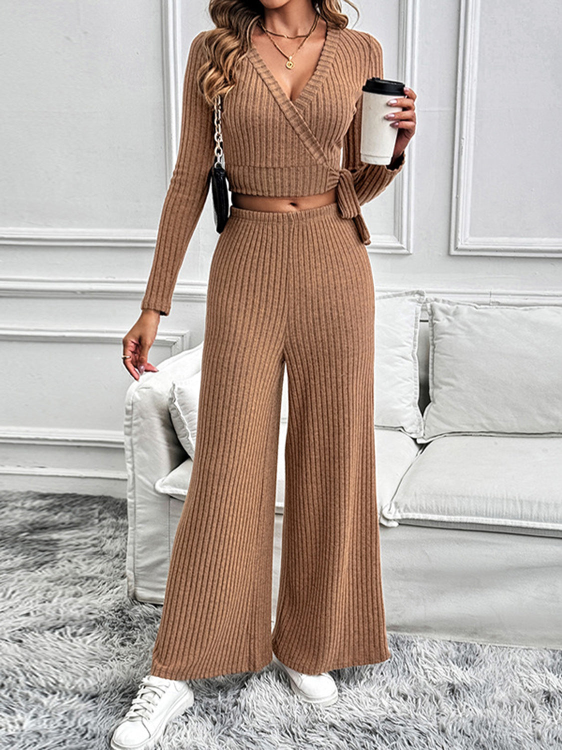 Perfect Surplice Long Sleeve Top and Pants Set