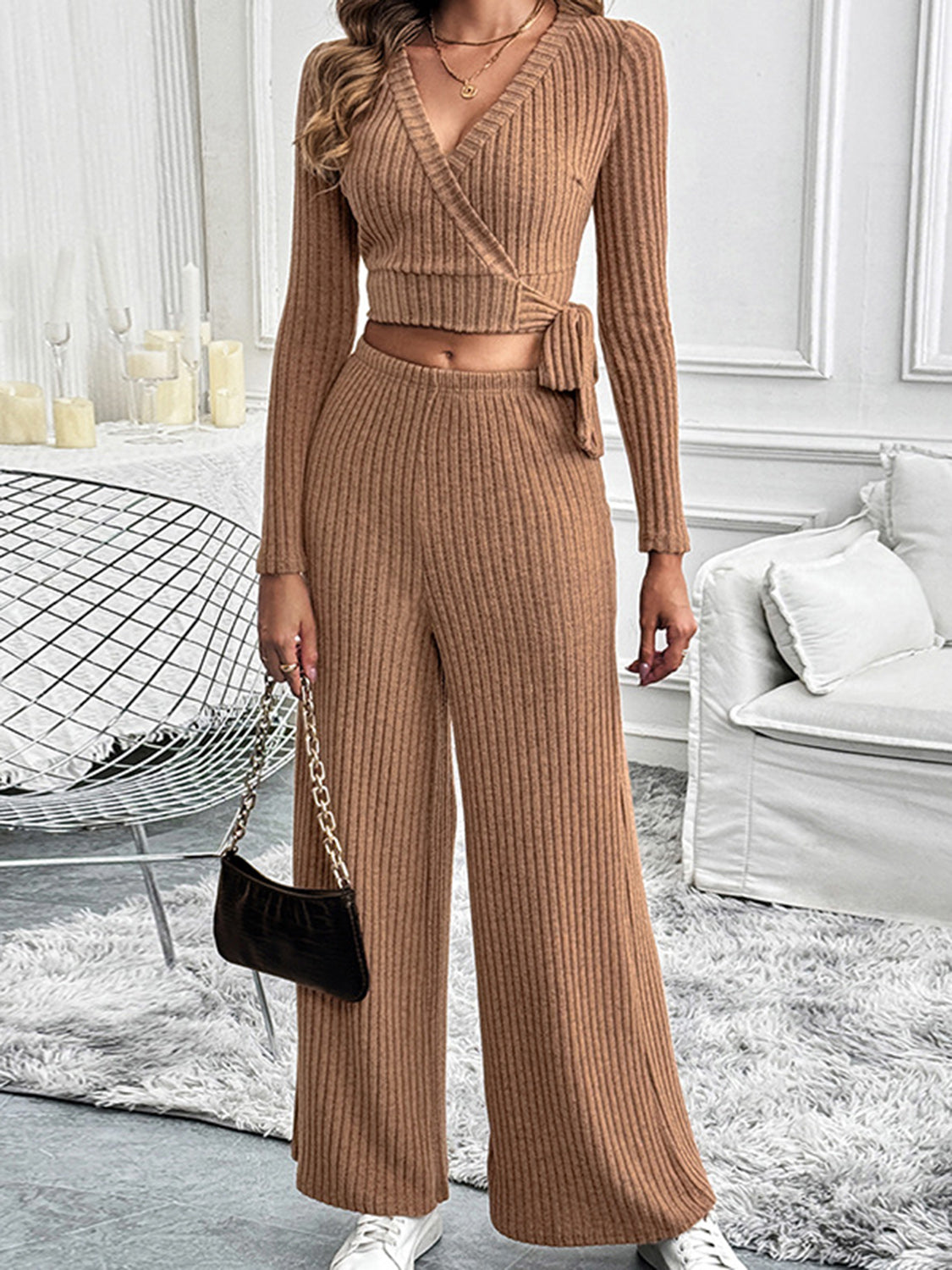 Perfect Surplice Long Sleeve Top and Pants Set