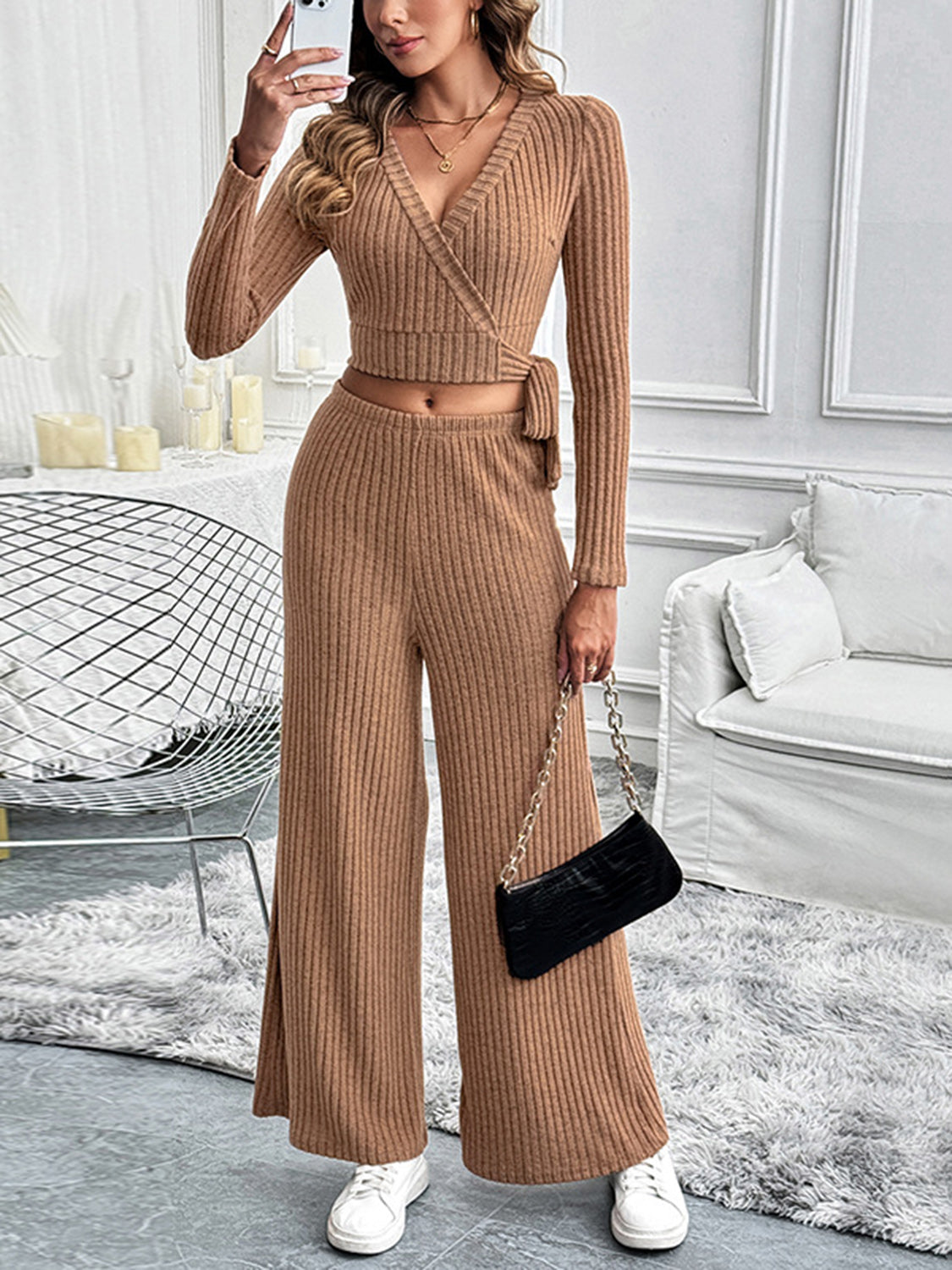 Perfect Surplice Long Sleeve Top and Pants Set