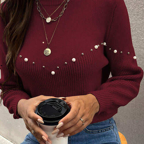 Pearl Detail Round Neck Sweater