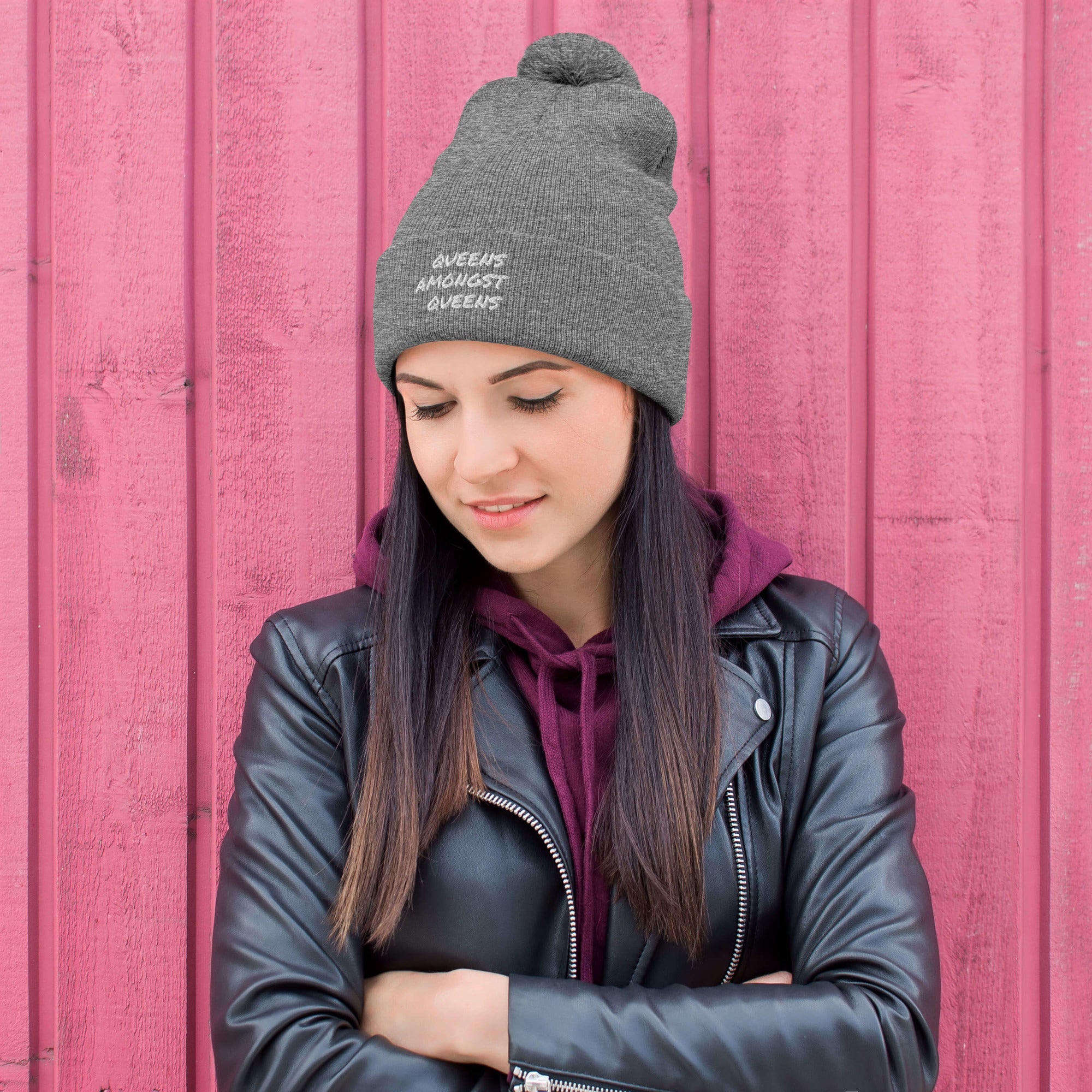 QUEENS AMONGST QUEENS Pom-Pom Beanie - MobbMall