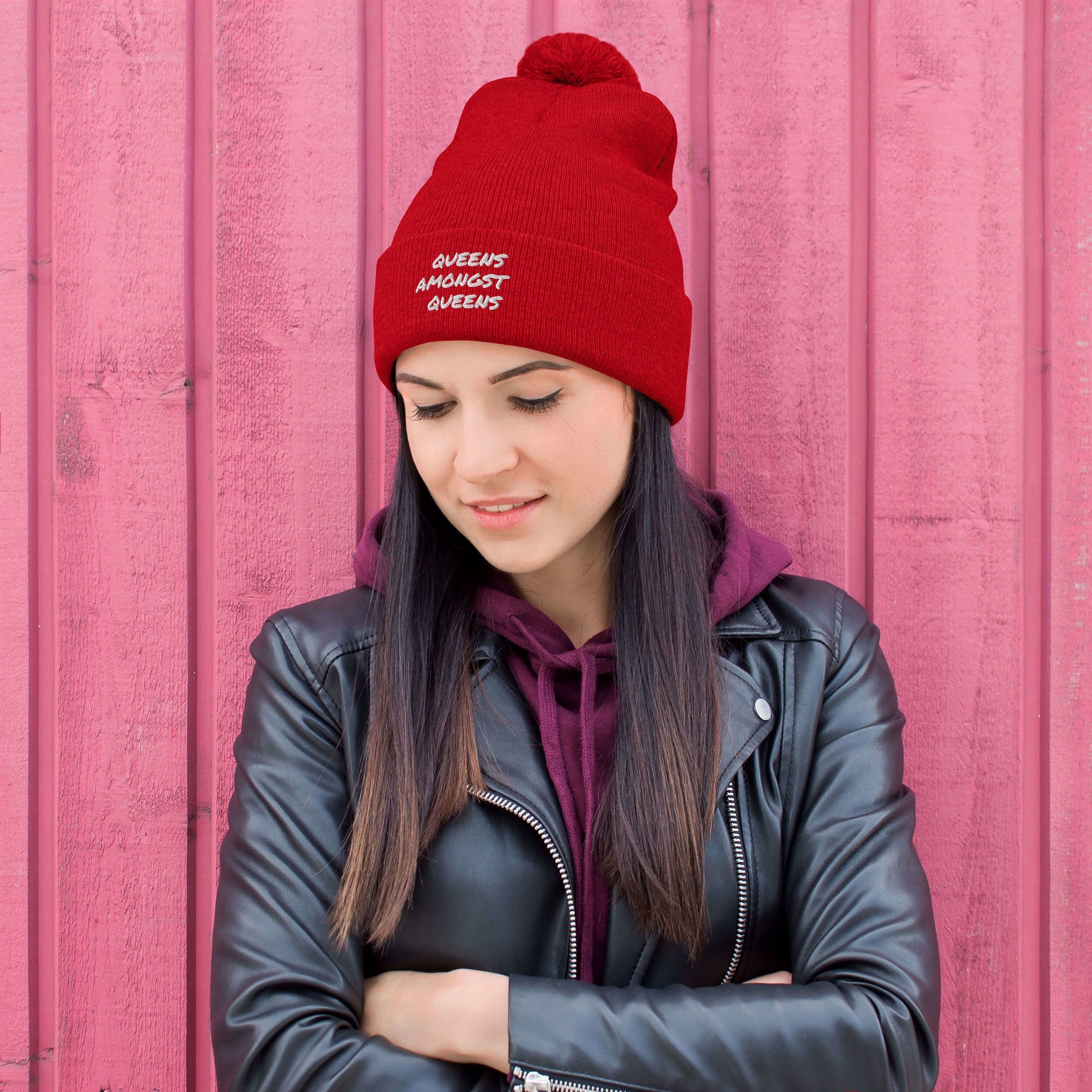 QUEENS AMONGST QUEENS Pom-Pom Beanie - MobbMall