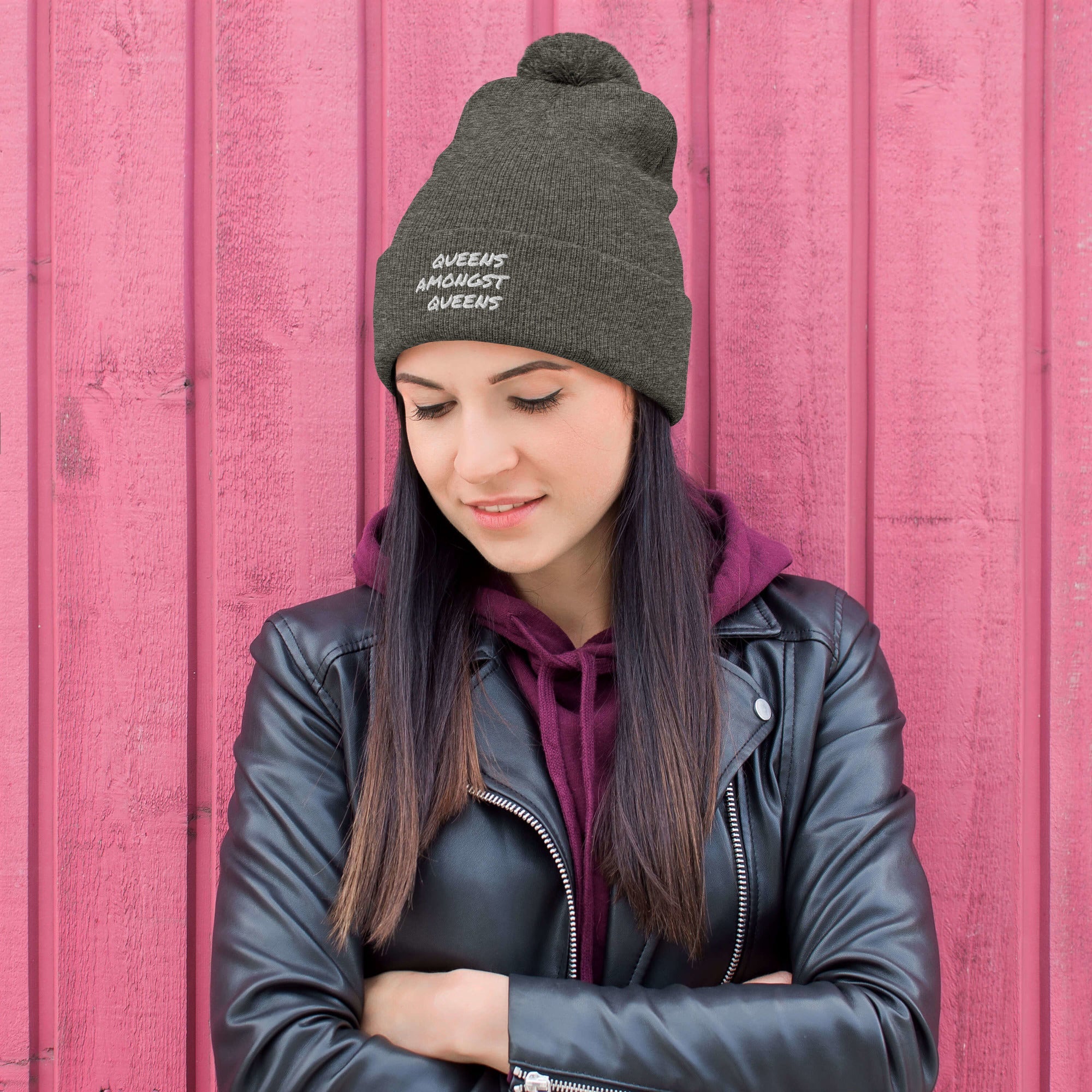 QUEENS AMONGST QUEENS Pom-Pom Beanie - MobbMall