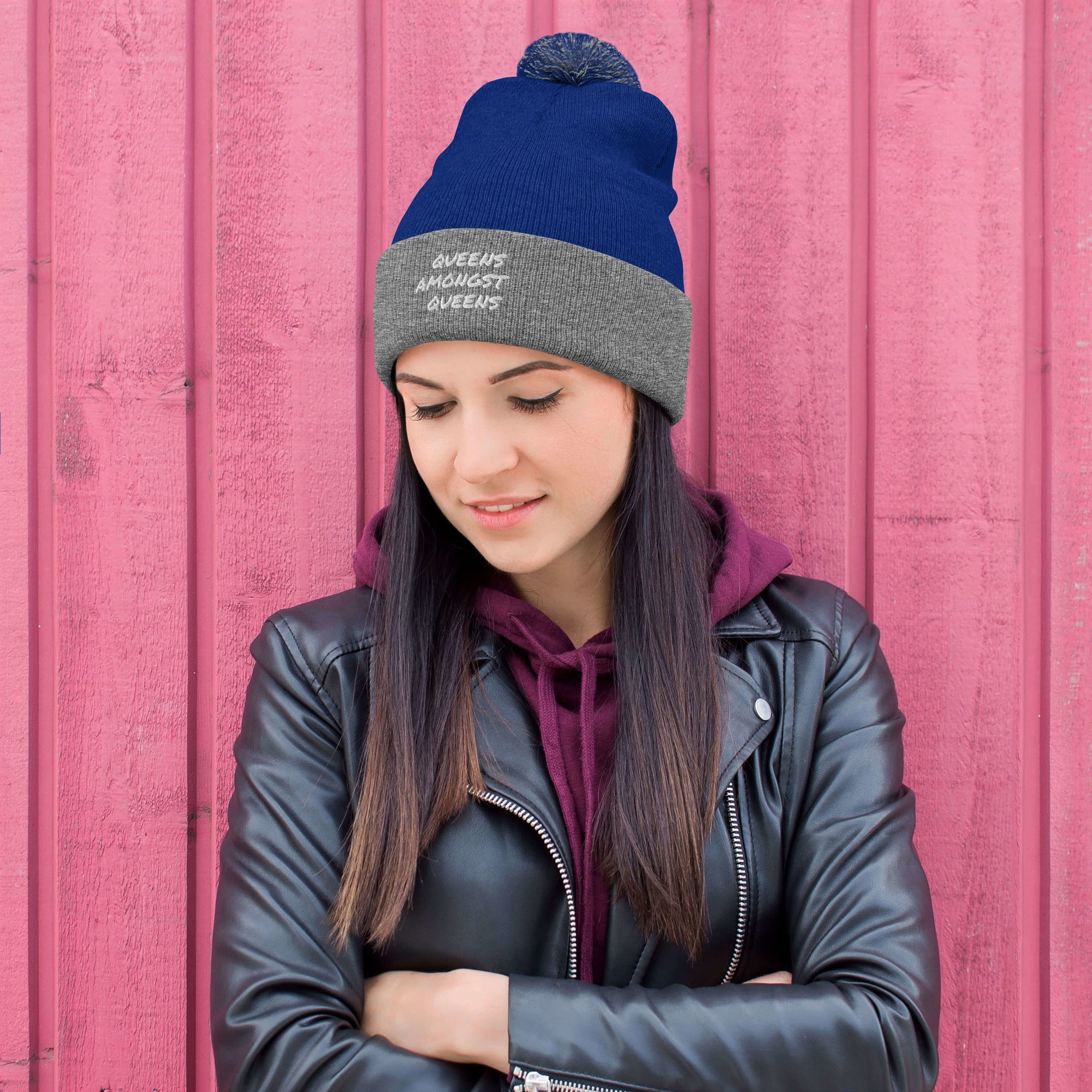 QUEENS AMONGST QUEENS Pom-Pom Beanie - MobbMall