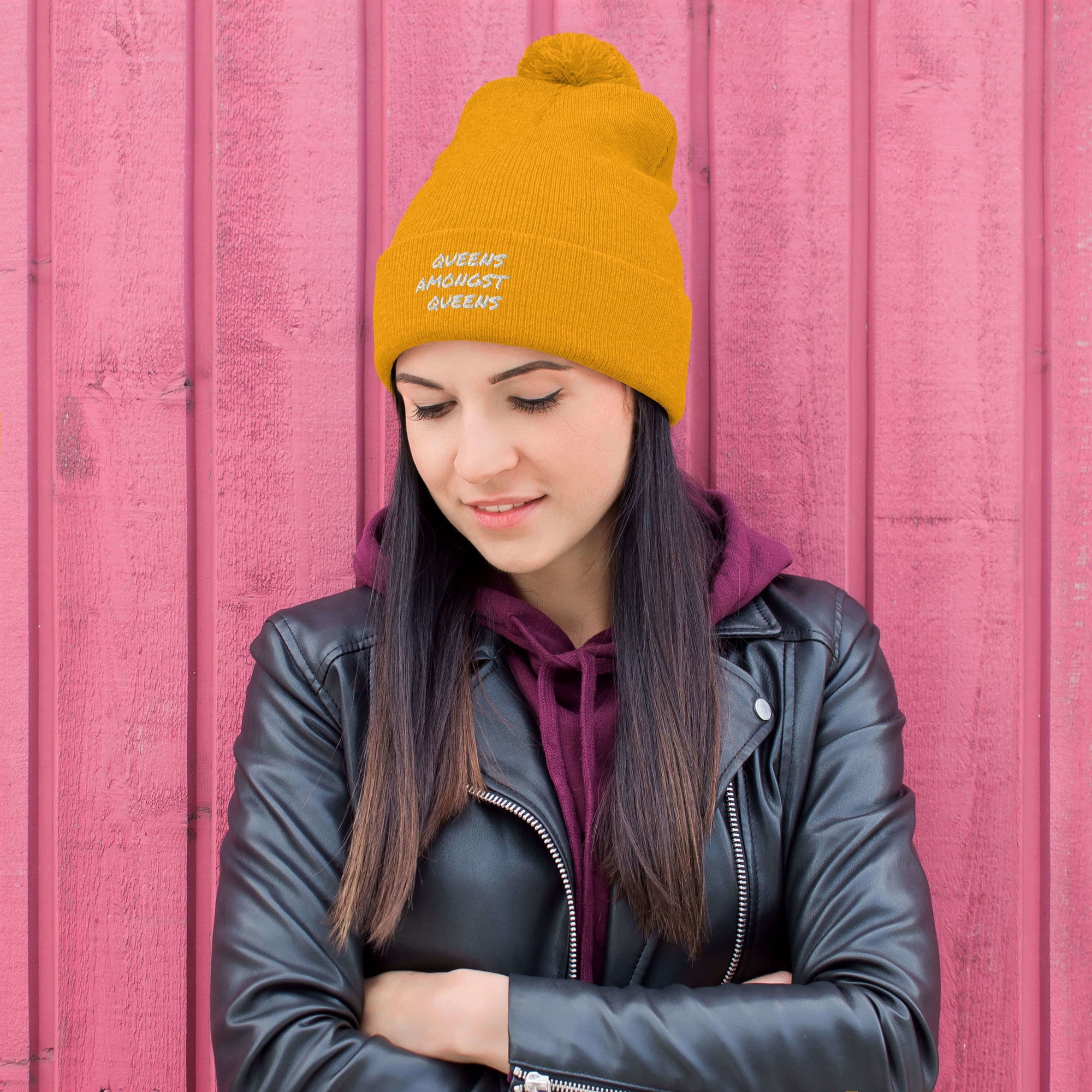 QUEENS AMONGST QUEENS Pom-Pom Beanie - MobbMall