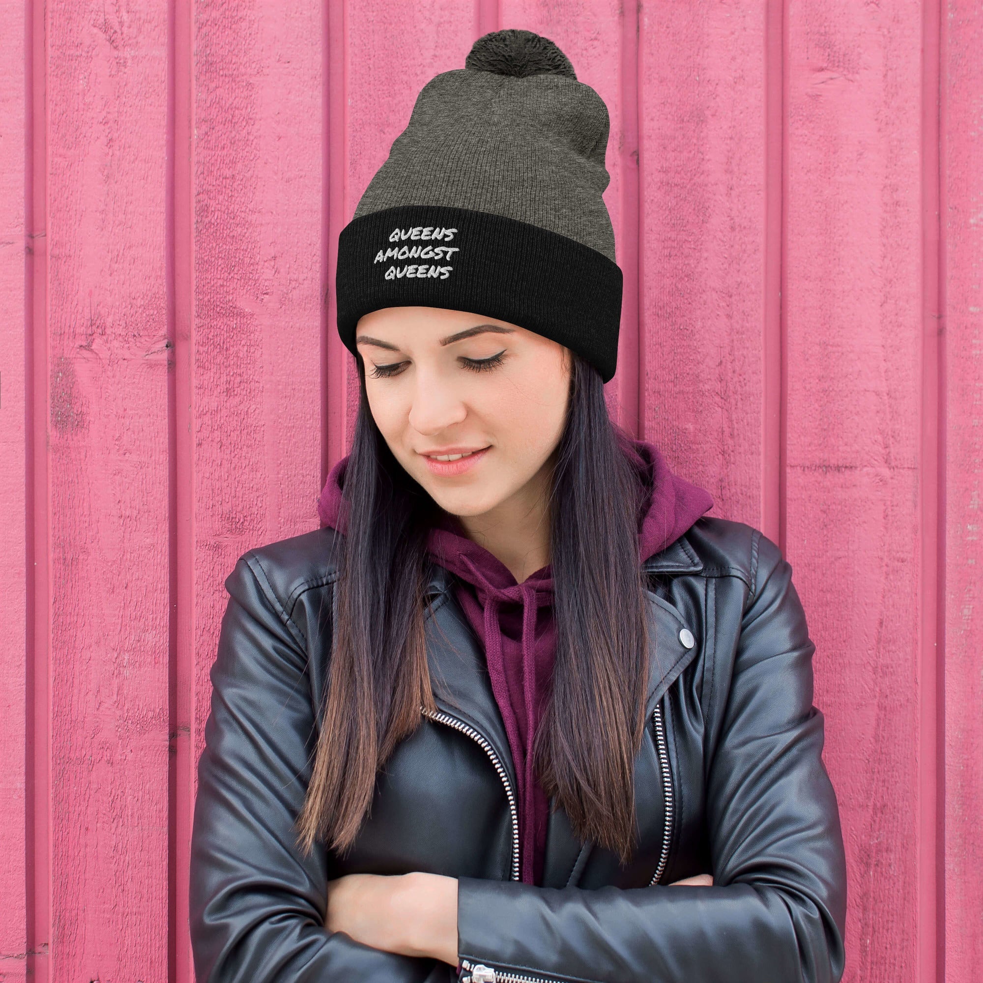 QUEENS AMONGST QUEENS Pom-Pom Beanie - MobbMall